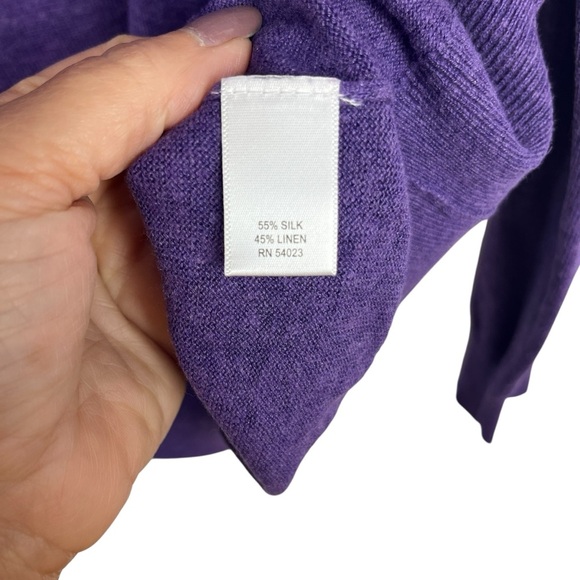 BANANA REPUBLIC Men's Purple Silk Linen Blend V-Neck Sweater Preppy Casual Large - Picture 8 of 9